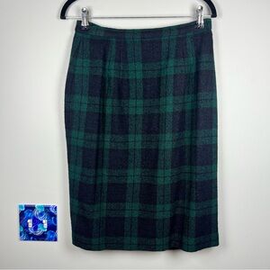 Vintage Cynthia Howie Blue Green Tartan Plaid Wool Blend Pencil Holiday Skirt 10